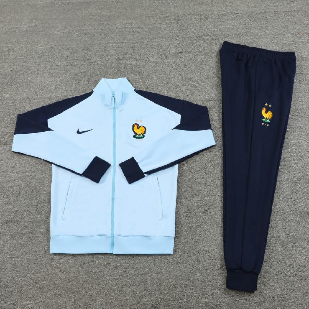 2024 France Light Blue Full Zipper Jacket +Long Pants