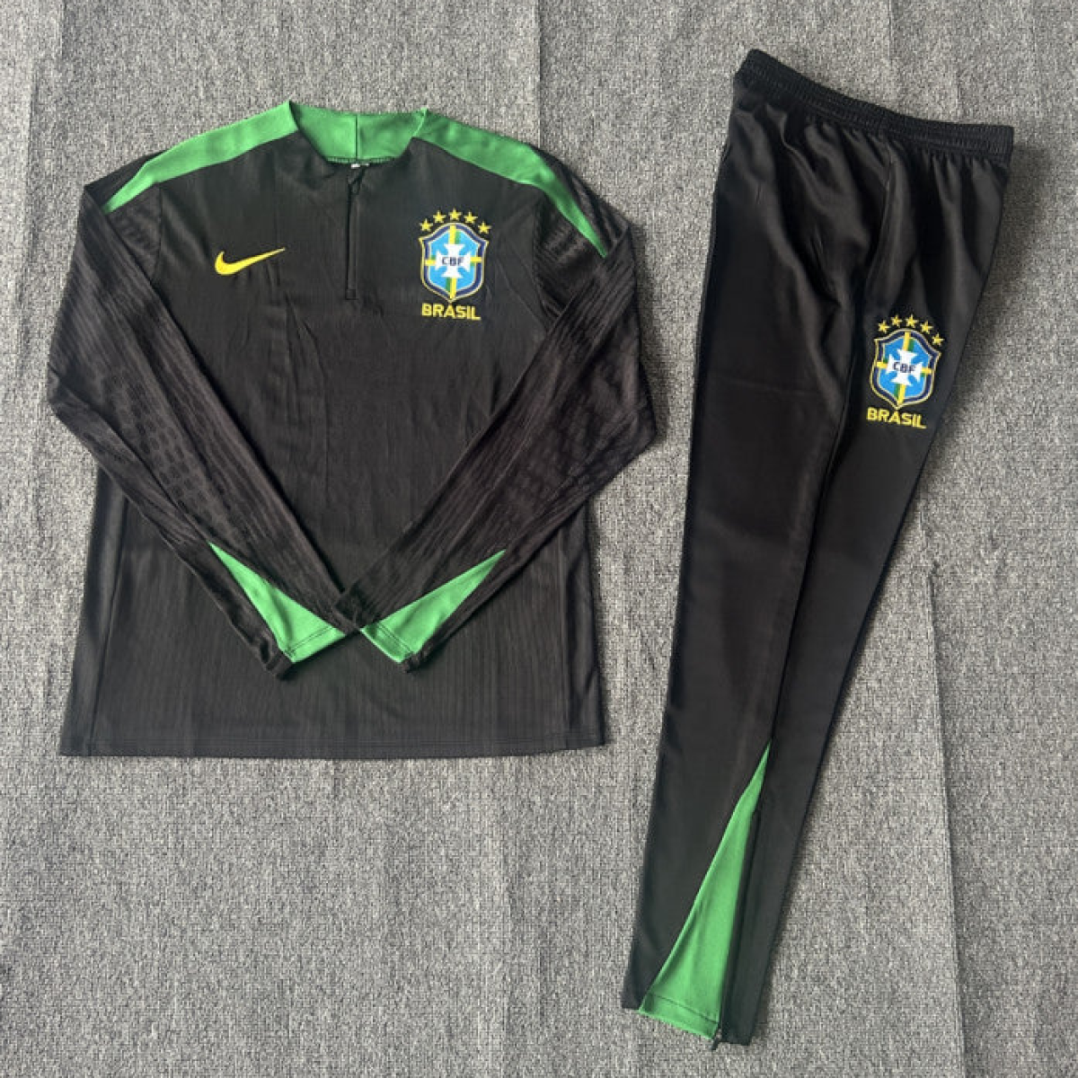 Player Version 2024 Kids Brazil Black Half Zipper Jacket+Long Pants