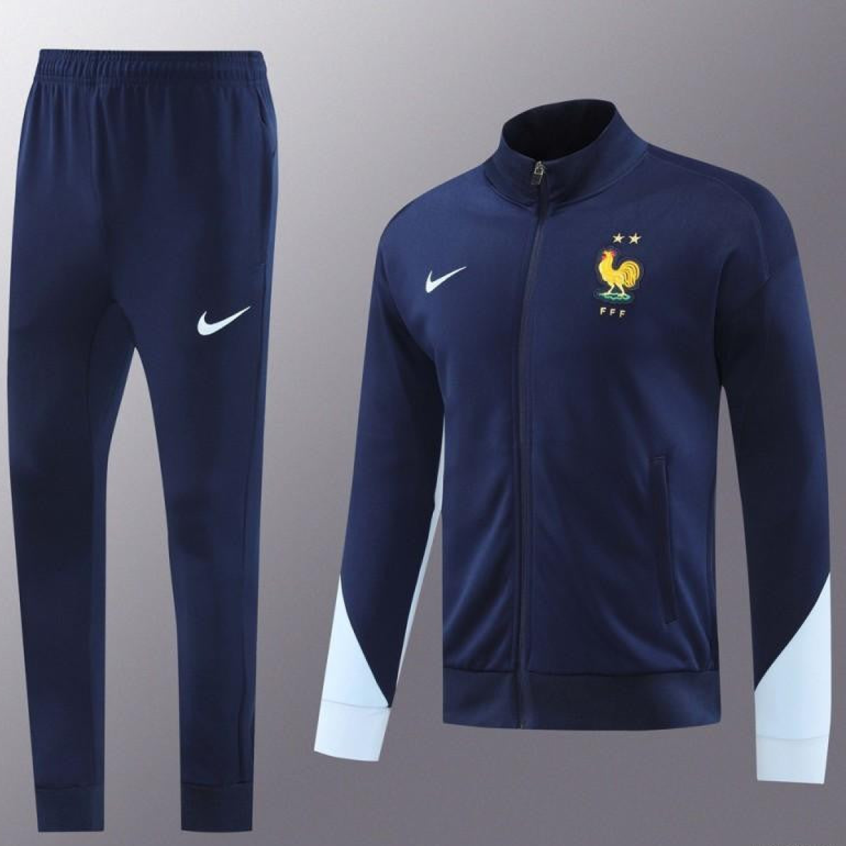 2024 France Navy Full Zipper Jacket +Long Pants