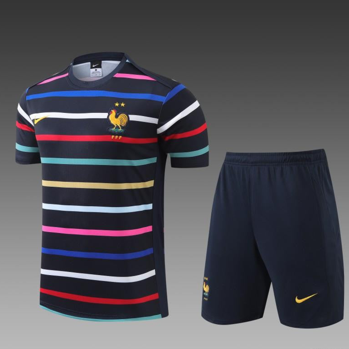 2024 France Navy Stripe Short Sleeve Jersey+Shorts