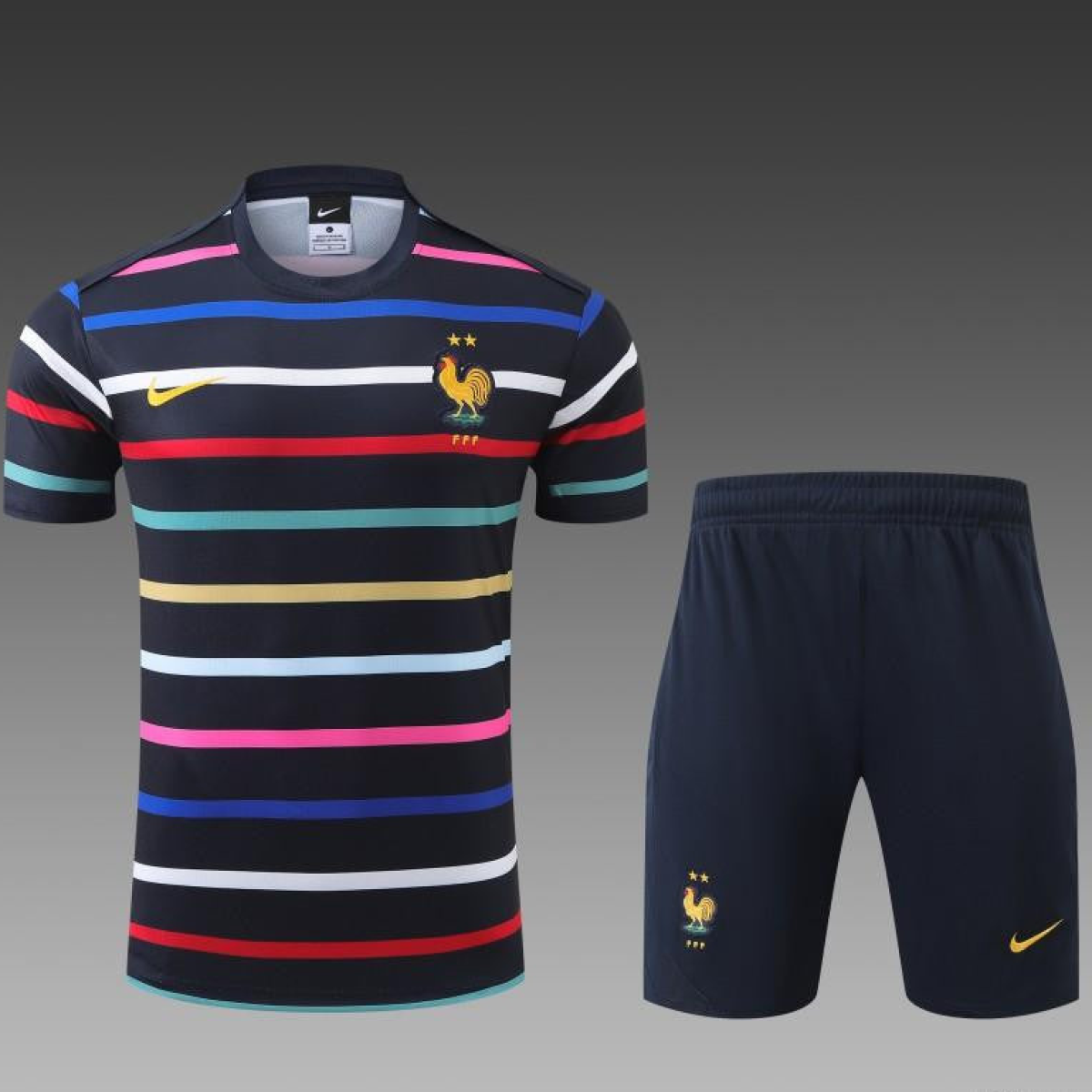 2024 France Navy Stripe Short Sleeve Jersey+Shorts
