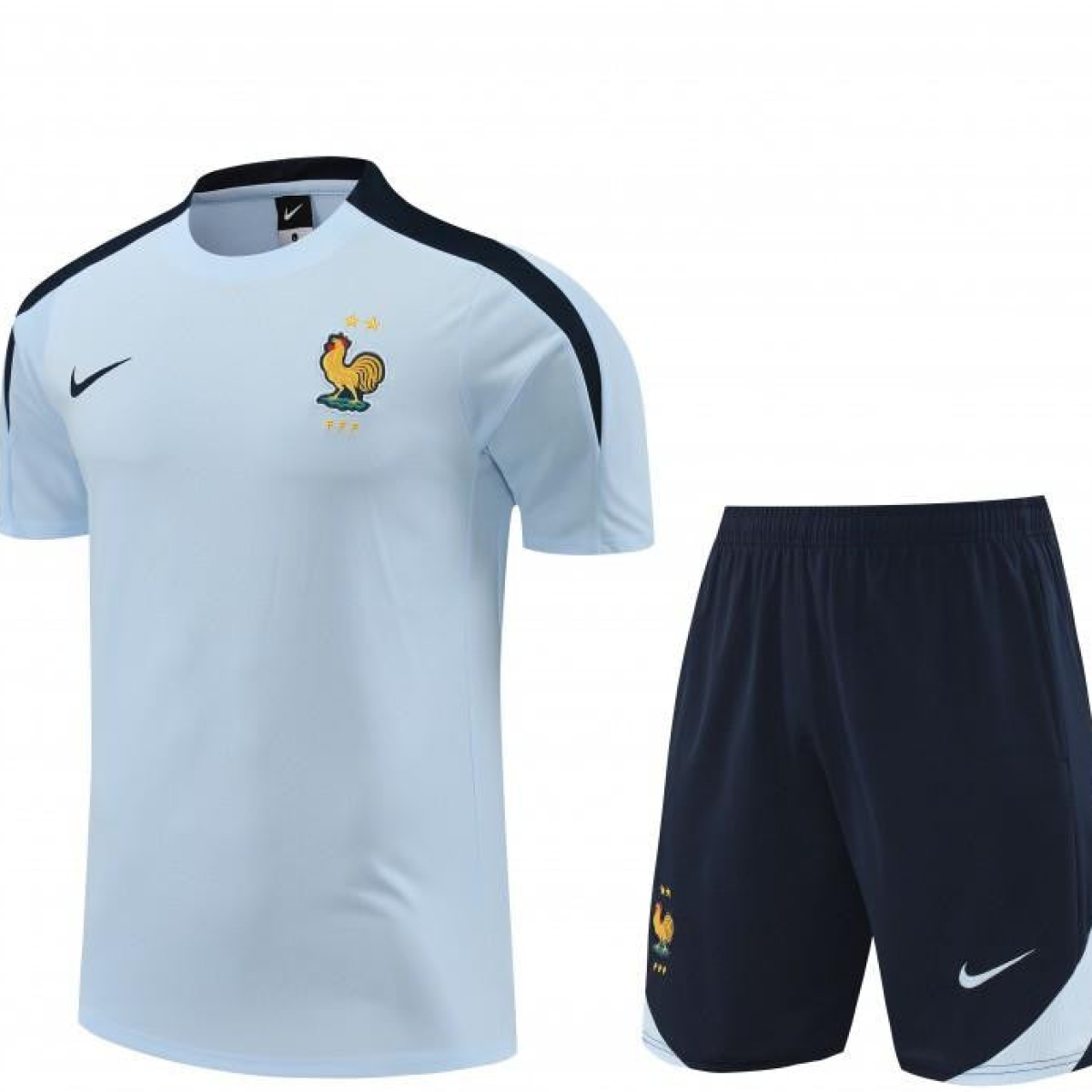 2024 France Light Blue Cotton Short Sleeve Jersey+Shorts