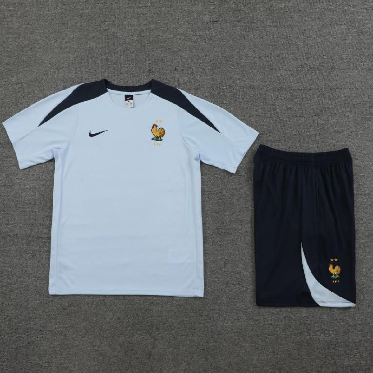 2024 France Light Blue Cotton Short Sleeve Jersey+Shorts