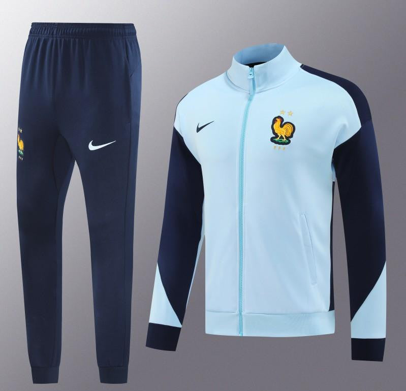 2024 France Light Blue Full Zipper Jacket +Long Pants