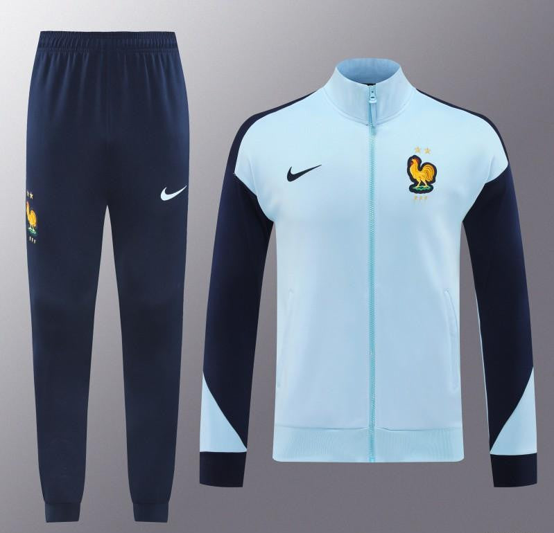 2024 France Light Blue Full Zipper Jacket +Long Pants