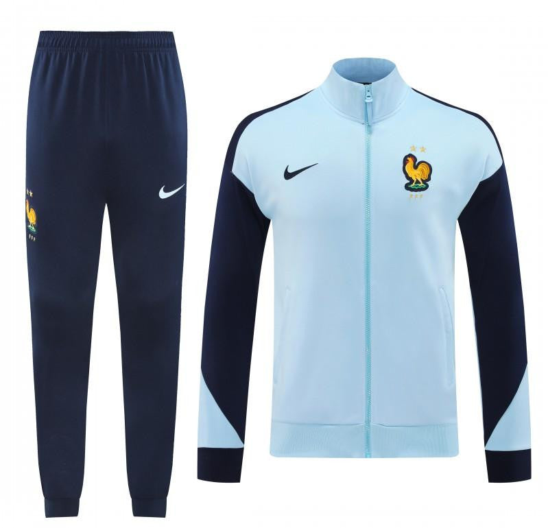 2024 France Light Blue Full Zipper Jacket +Long Pants