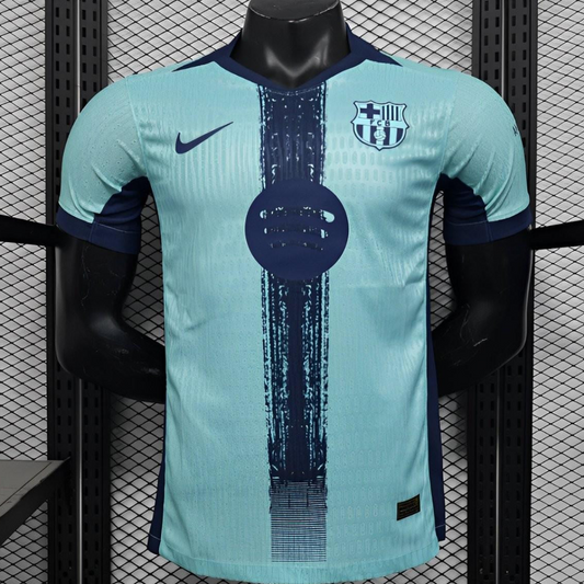 Player Version 25/26 Barcelona Blue 125Th Anniversary Mint Green Jersey with Navy Blue Stripe and Spotify Sponsor