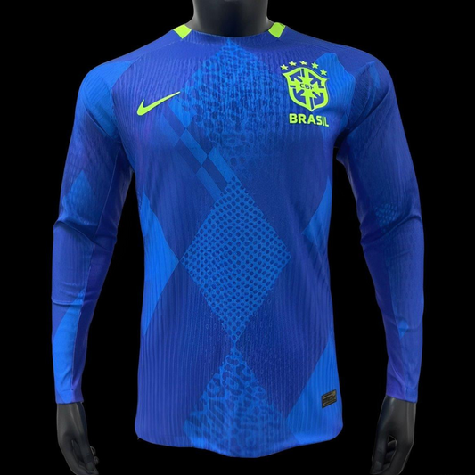 Player Version 2025 Brazil Away Blue Long Sleeve Jersey