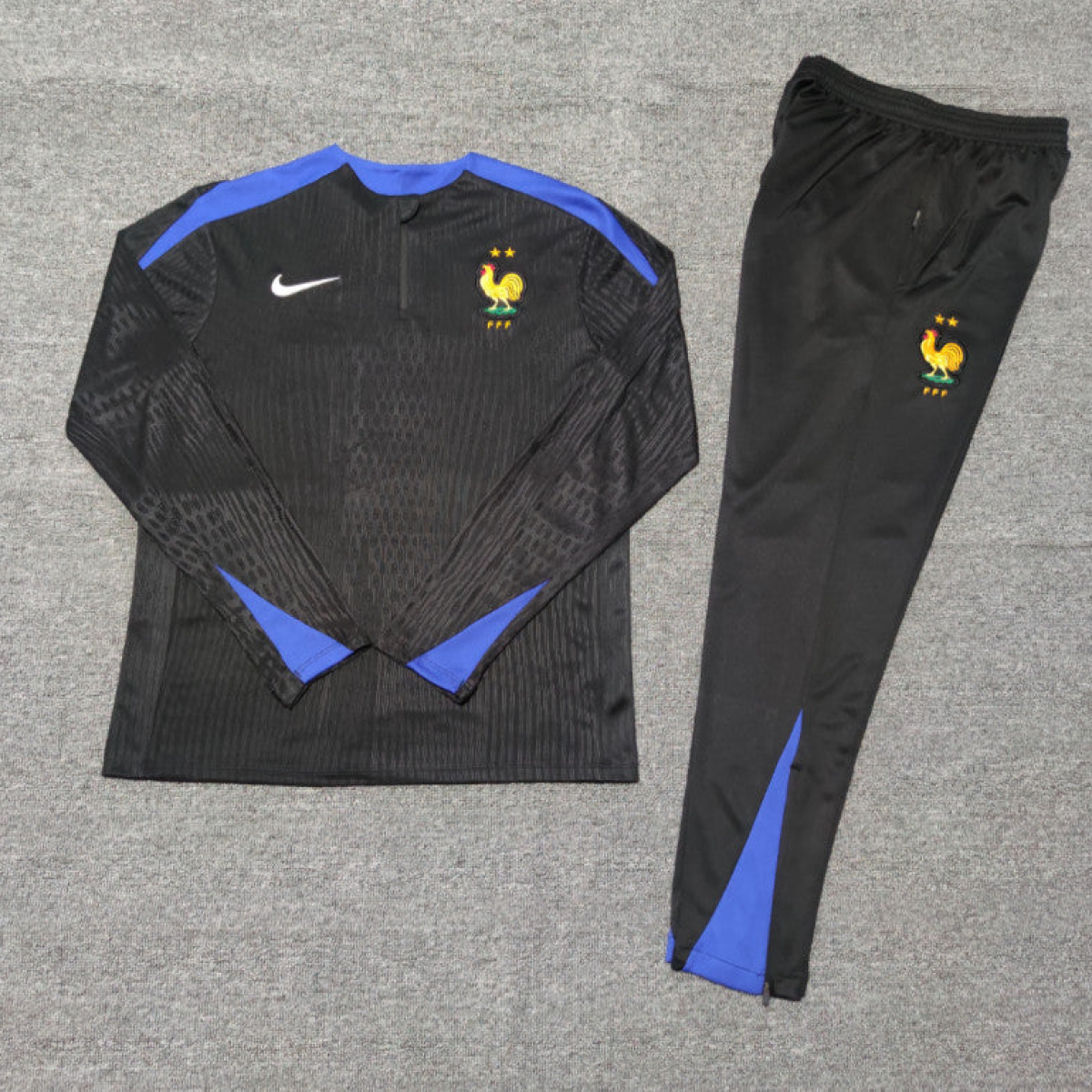 Player Version 2024 Kids France Black Half Zipper Jacket+Long Pants