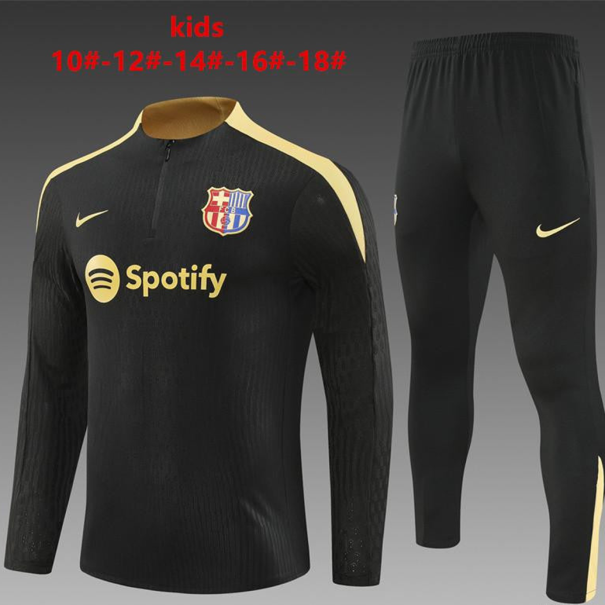 24/25 Kids Barcelona Black Half Zipper Jacket+Long Pants