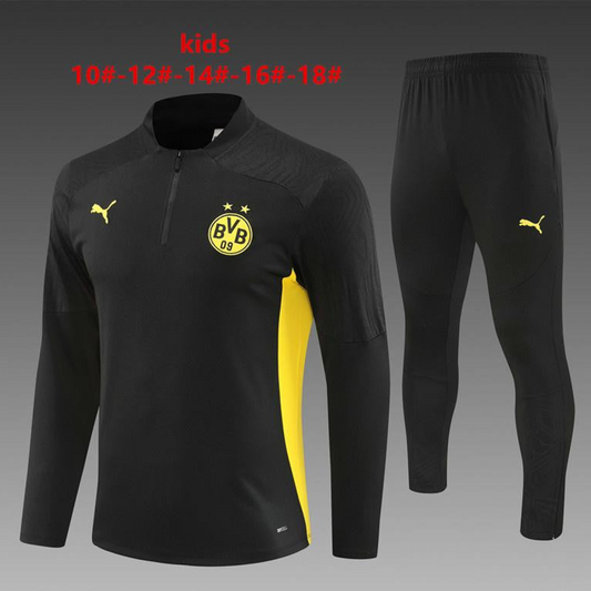 24/25 Kids Borussia Dortmund Black  Half Zipper Jacket+Long Pants