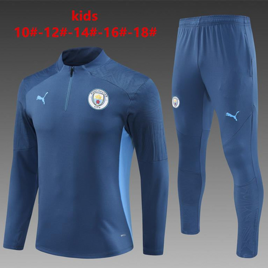 24/25 Kids Manchester City Blue Half Zipper Jacket+Long Pants