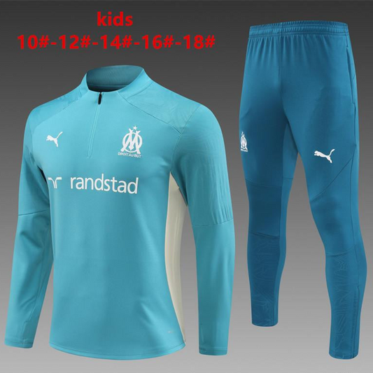 24/25 Kids Olympique Marseille Lake Green Half Zipper Jacket+Long Pants