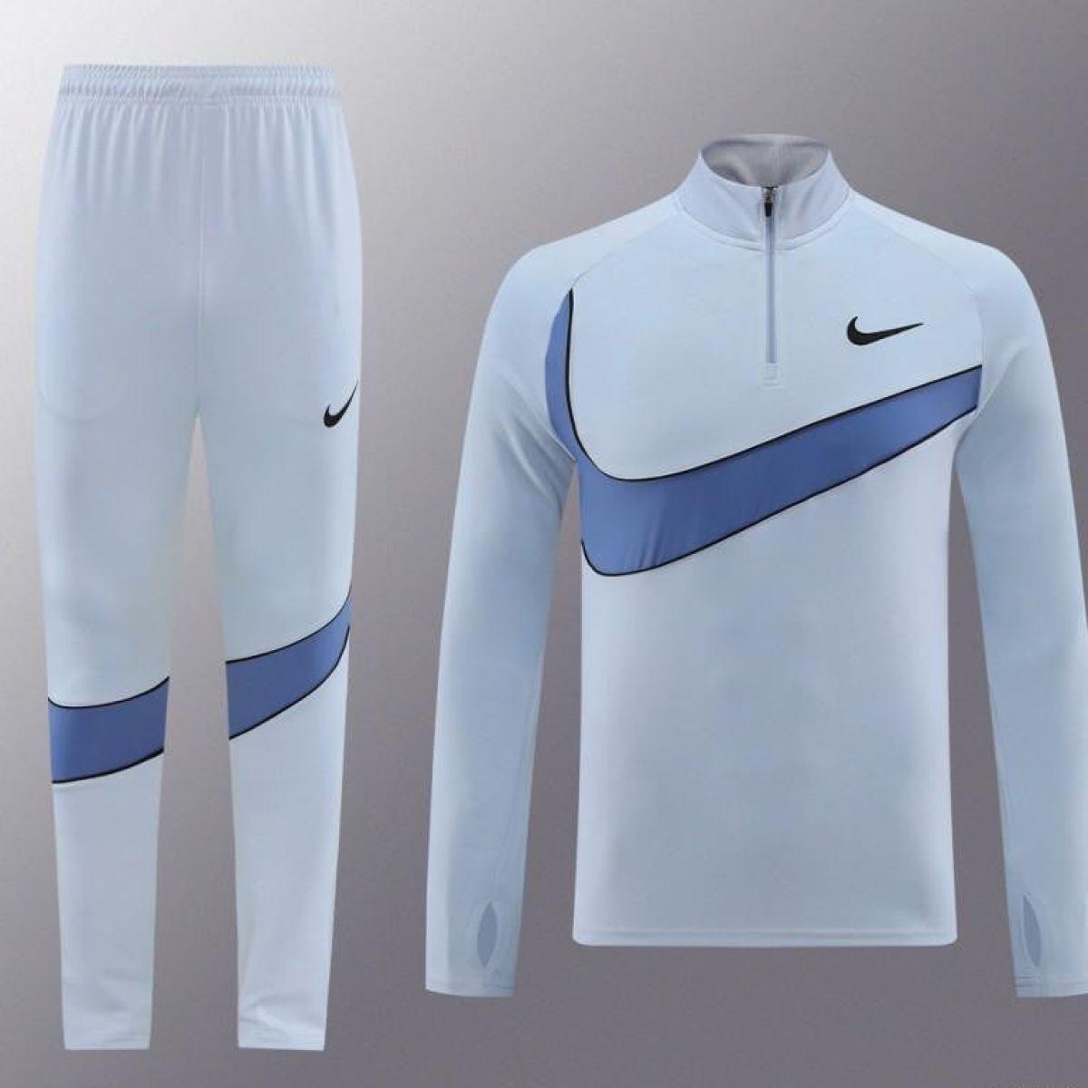 2024 Nike Light Blue Half Zipper Jacket+Pants