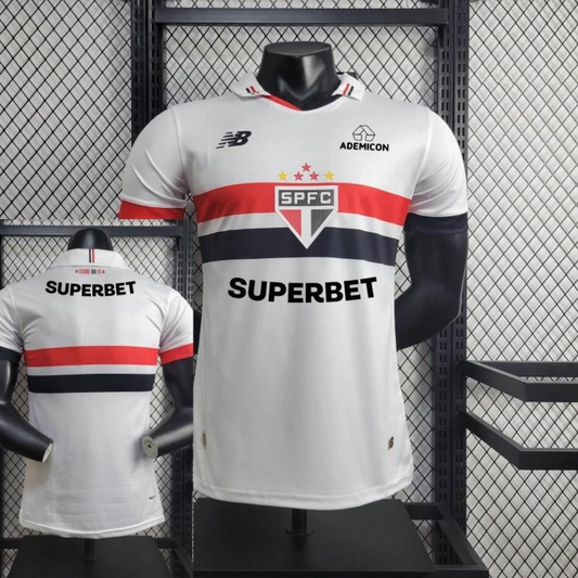 Player Version 2024/25 Sao Paulo Home Jersey + All Sponsors and Chest Patch